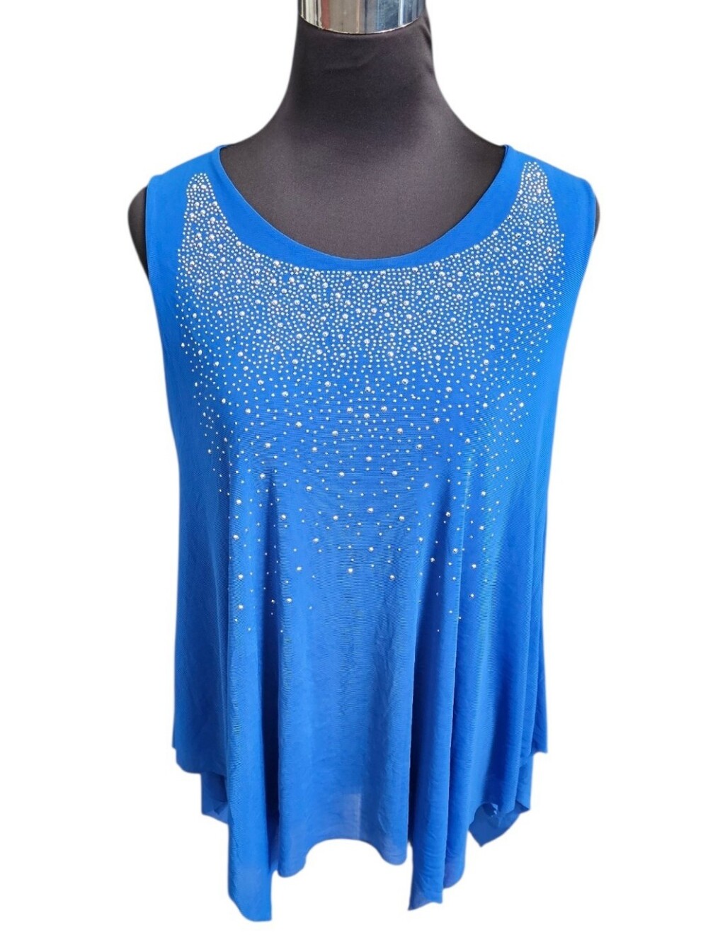 GRAND Electric Blue Sparkly Rhinestone Sheer Tank Top One Size NWT